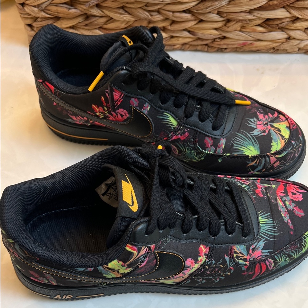 Nike Black Floral Sneakers with Yellow Accents